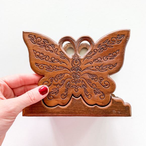 Vintage Farmhouse Wooden Butterfly Napkin Holder